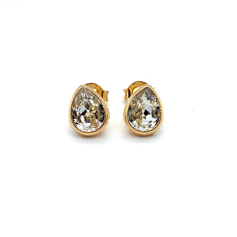 Shiny druzy earrings-Golden Pear Cz Stud Earrings