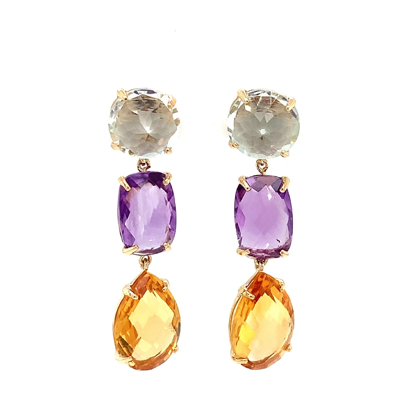 Silk fringe earrings-14 Karat Yellow Amethysts Gemstone Earrings