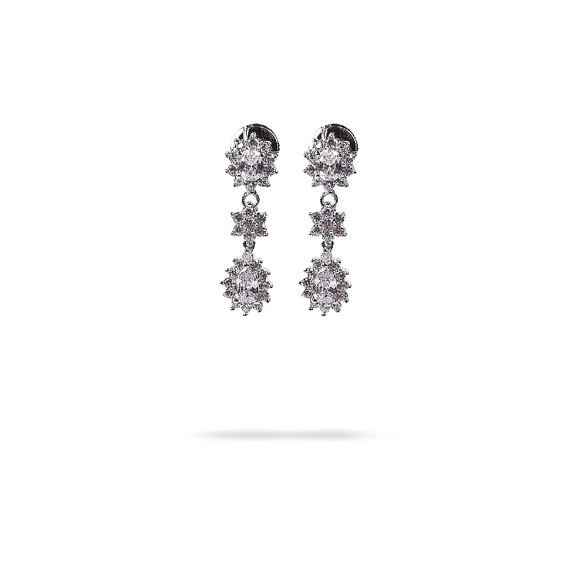 Two-tone earrings-Teardrop Star Cubic Zirconia Earrings in Rhodium