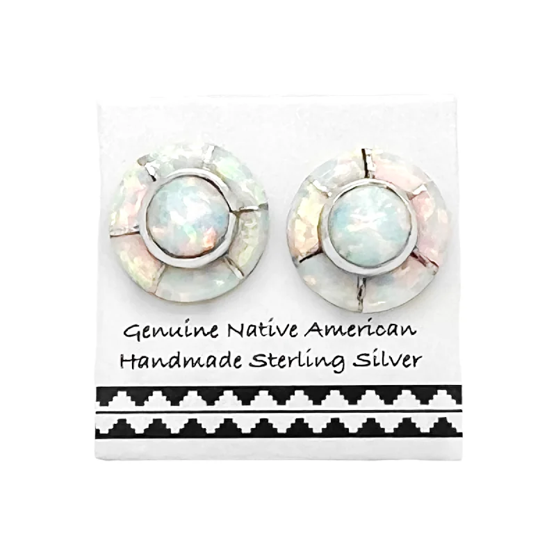 9mm Desert Opal Stud Earrings in 925 Sterling Silver, Handmade in the USA, Nickel Free, White Synthetic Opal, Round