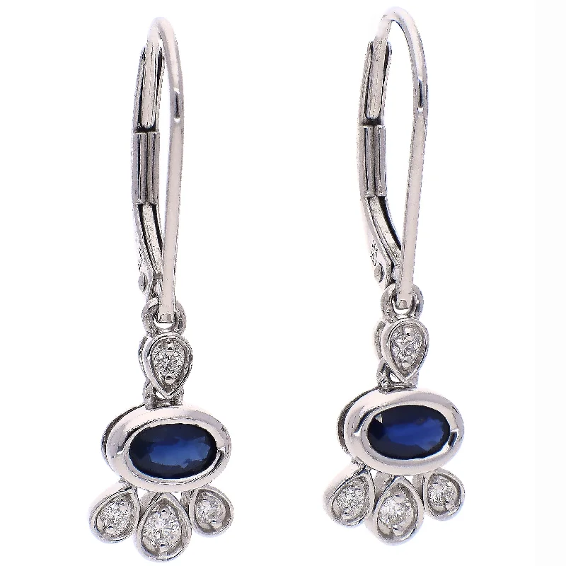 Bold cuff earrings-14K White Gold Diamond and Sapphire Earrings