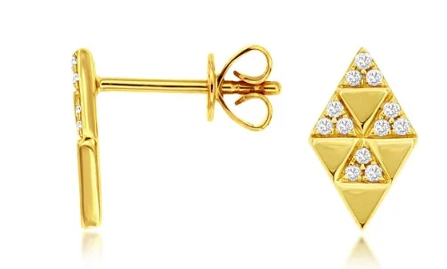 Round medallion earrings-14 Karat Yellow Stud Diamond Earrings