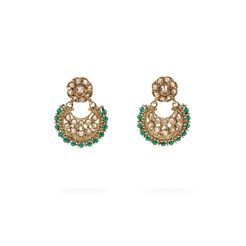 Bold cuff earrings-Amina Chandbali Earrings in Green