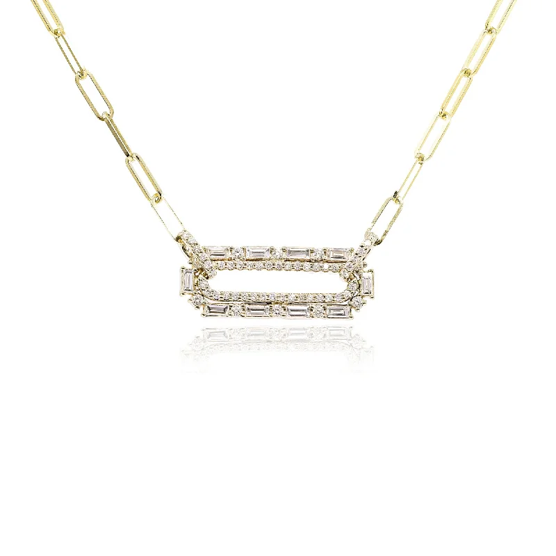 Emerald stone necklaces-14K YELLOW GOLD DIAMOND BAGUETTE DOUBLE ROW NECKLACE - 0.47CTW