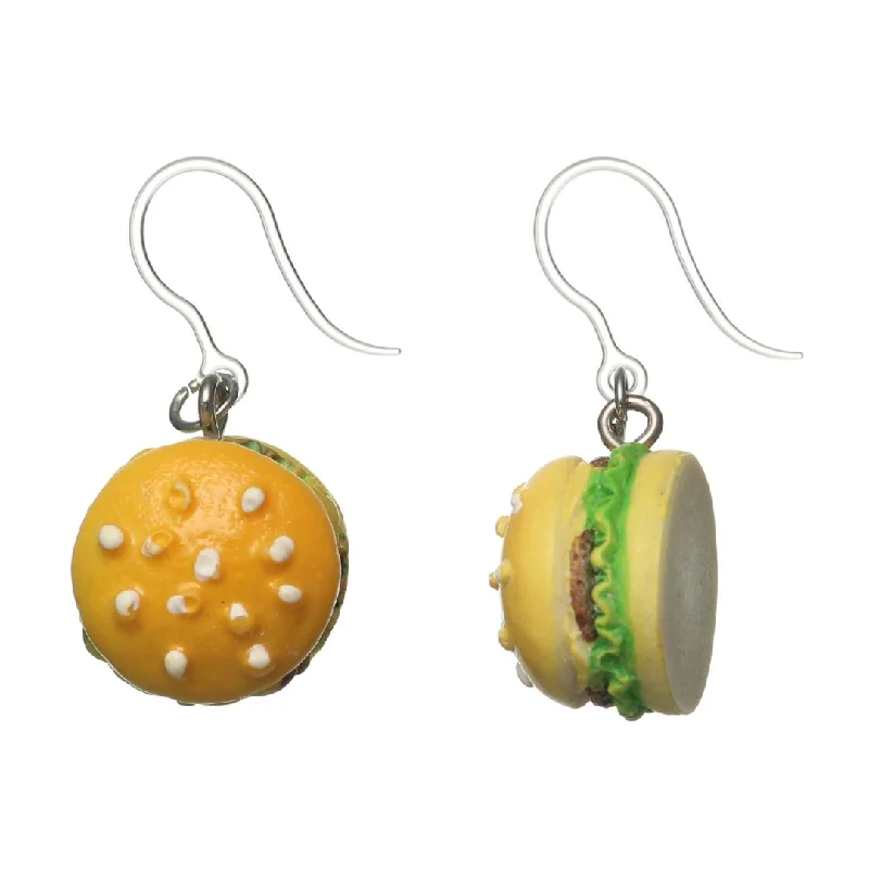 Exaggerated Hamburger Drop Dangles Hypoallergenic Earrings for Sensitive Ears Made with Plastic Posts