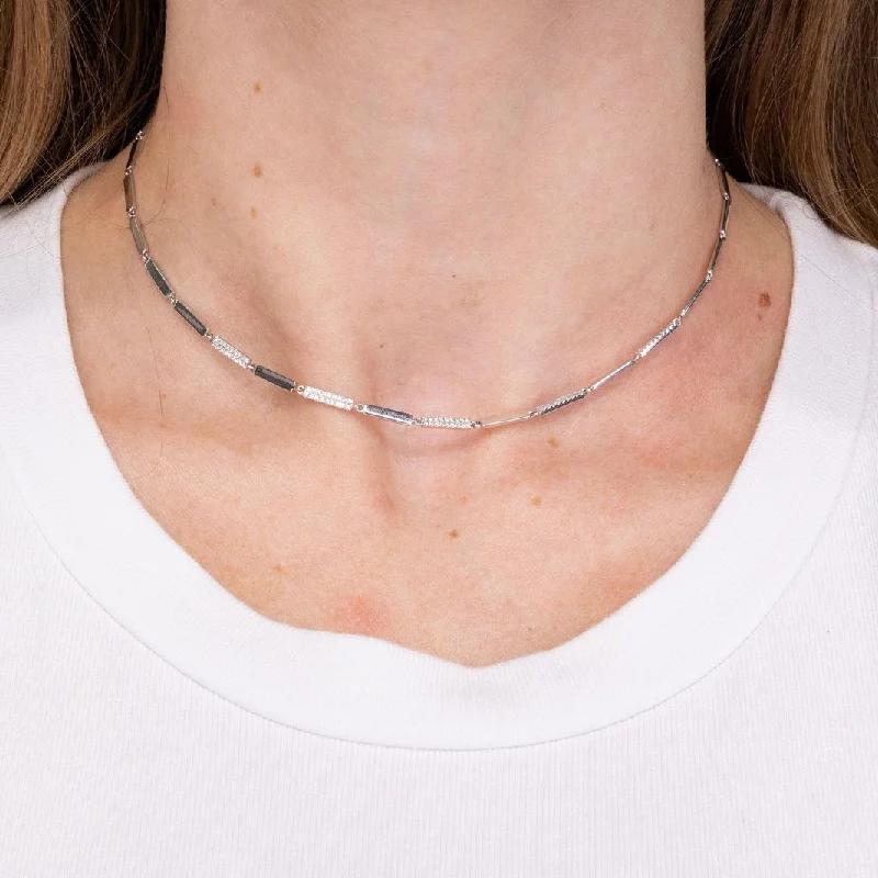 Light enamel necklaces-14k White Gold and Diamond Choker