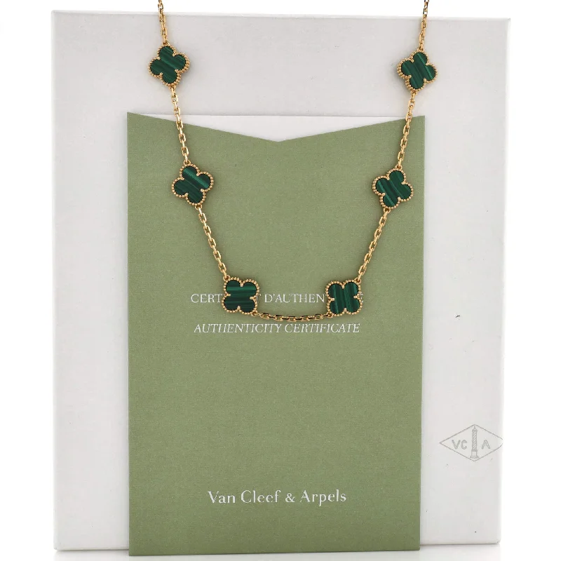 Hemp braid necklaces-Vintage Alhambra 10 Motifs Necklace 18K Yellow Gold and Malachite