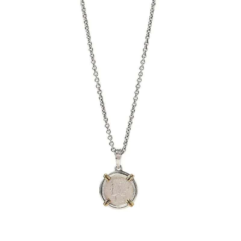 Wave pattern necklaces-JOHN VARVATOS MEN'S STERLING SILVER MERCURY DIME PENDANT NECKLACE