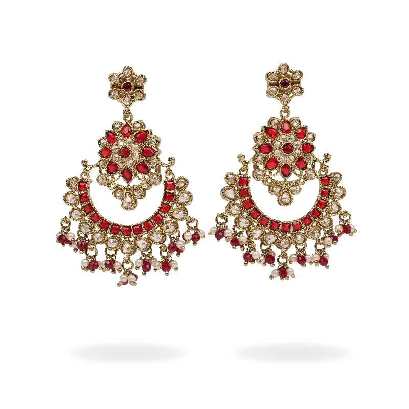 Petal design earrings-Mira Chandbali Earrings in Maroon