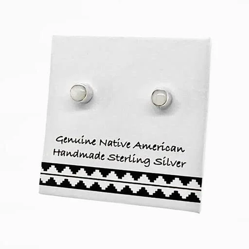 2mm Genuine Mother of Pearl Stud Earrings, 925 Sterling Silver, Native American Handmade in the USA, Nickle Free