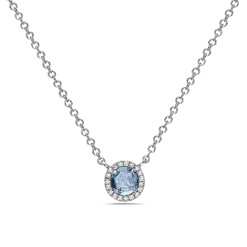 High shine necklaces-Blue Topaz And Diamond Halo Necklace