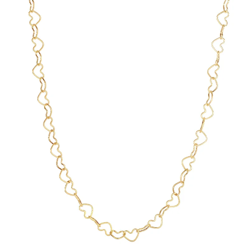 Floral design necklaces-14kt 18 inches Yellow Gold Shiny Open Heart Link Necklace with Lobster Clasp