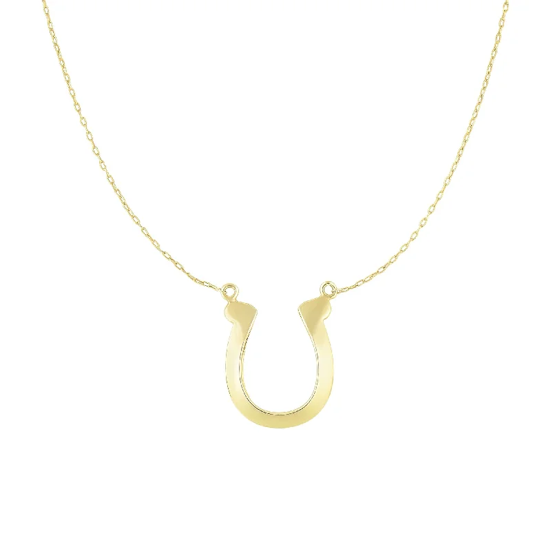 Dual birthstone necklaces-14kt 18 inches Yellow Gold Shiny 14.1x18.1mm Lucky Hor se Shoe Anchored 0.72mm Oval Link Chain Necklace w ith Spring Ring Clasp