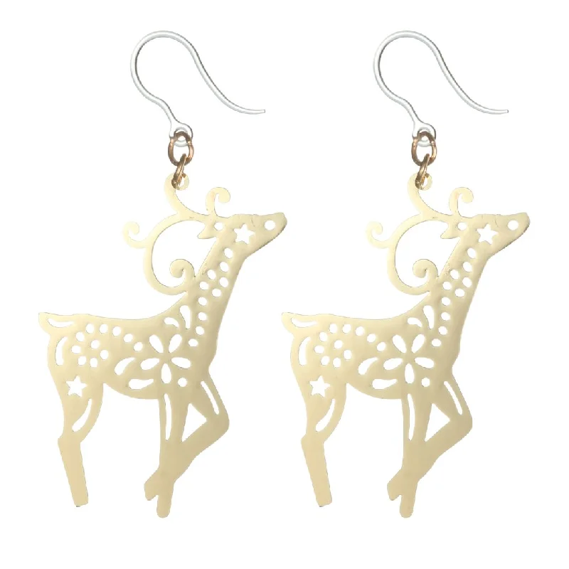 Large Reindeer Dangles Hypoallergenic Earrings for Sensitive Ears Made with Plastic Posts