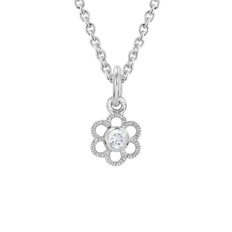 Thick chain necklaces-STERLING SILVER 2.5MM WHITE TOPAZ FLOWER NECKLACE