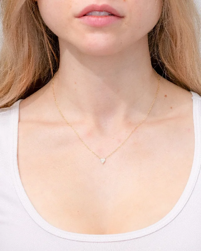 Agate drop necklaces-Mini Pavé Heart Necklace Yellow Gold