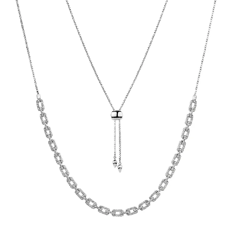 Heavy link necklaces-Slider necklace with 2.88 carats* of diamond simulants in sterling silver