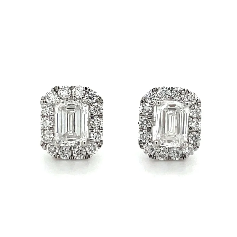 Twisted cord earrings-Emerald Cut Halo Earrings .72ct Total Laboratory Grown Diamond