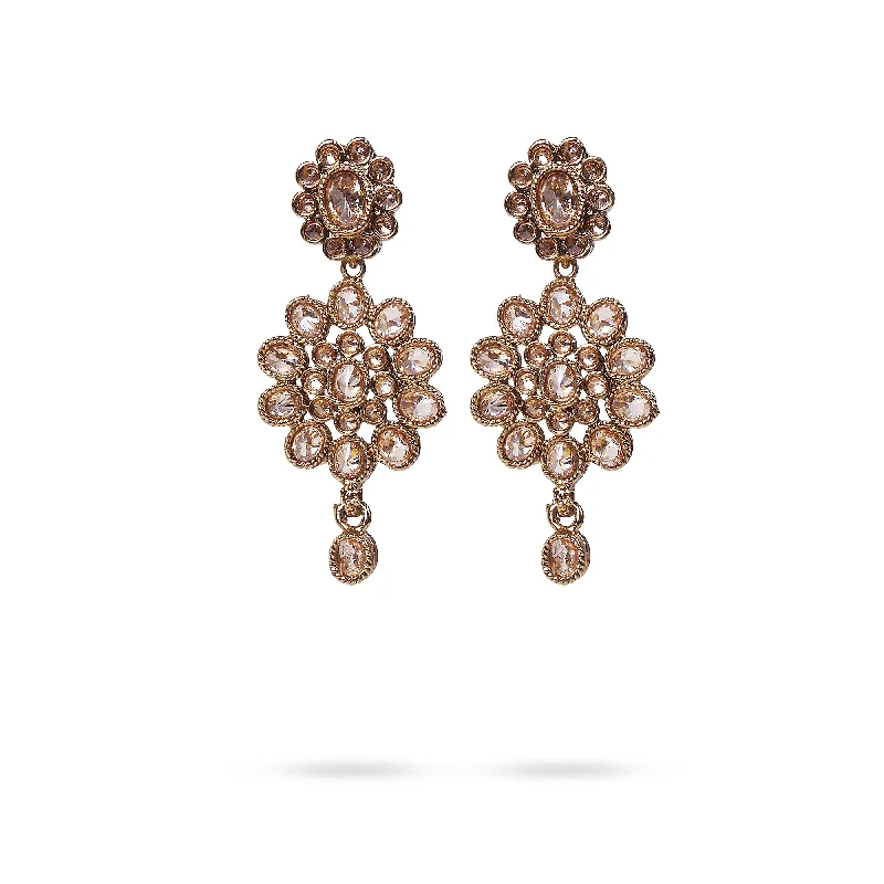 Bright art earrings-Floral Crystal Earrings in Antique Gold