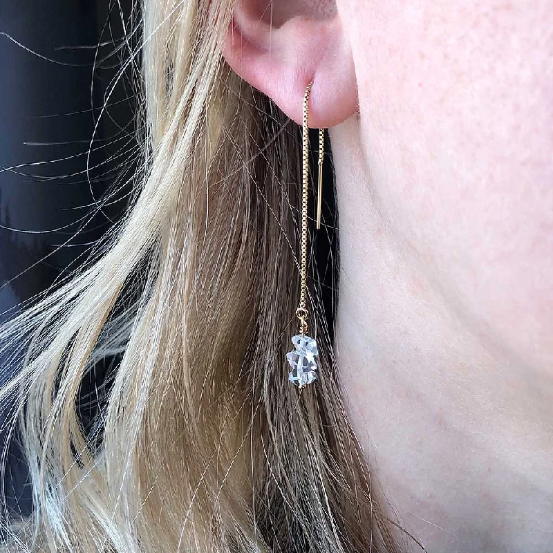 Slim wing earrings-Herkimer Diamond Threader Earrings - 14k Gold-Fill