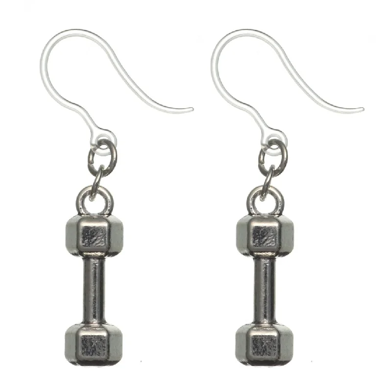 Silver Dumbbell Dangles Hypoallergenic Earrings for Sensitive Ears Made with Plastic Posts