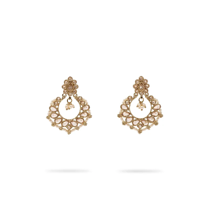 Subtle drop earrings-Ethnic Bead-Edge Earrings in Pearl