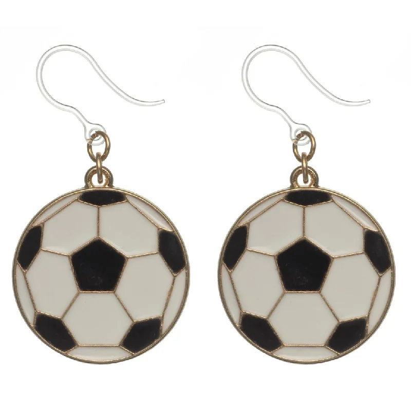 Soccer Ball Dangles Hypoallergenic Earrings for Sensitive Ears Made with Plastic Posts