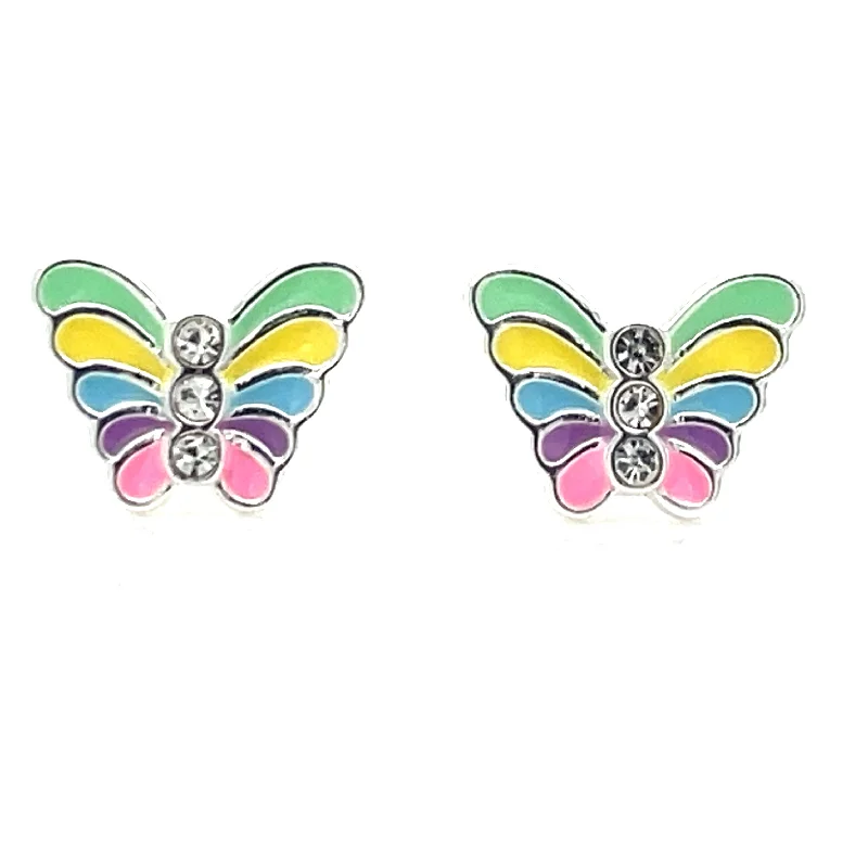 Petal hoop earrings-Childrens Sterling Silver Multi Coloured Butterfly Earrings