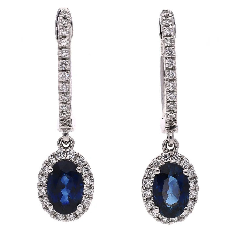 Aged coin earrings-14K White Gold Sapphire and Diamond Drop Earrings