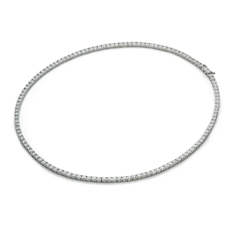 Subtle gemstone necklaces-Round Brilliant tennis necklace with 19.72 carats* of diamond simulants in 10 carat white gold