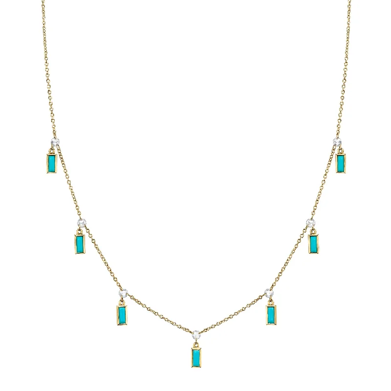 Flow shape necklaces-SLOANE STREET 18K YELLOW GOLD TURQUOISE AND DIAMOND DROP NECKLACE