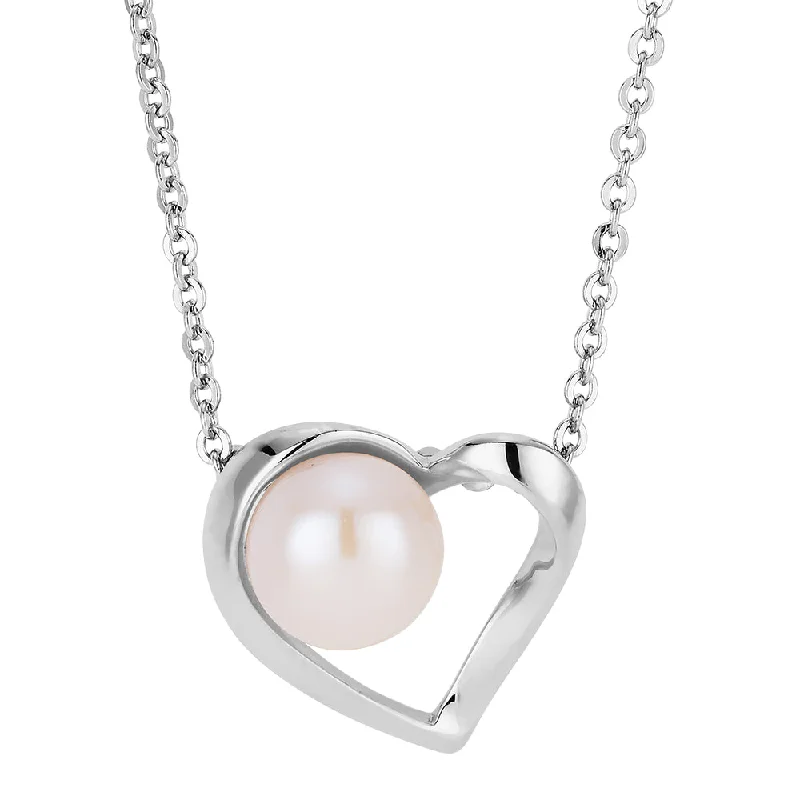 Long drop necklaces-Cultured freshwater pearl heart necklace in sterling silver