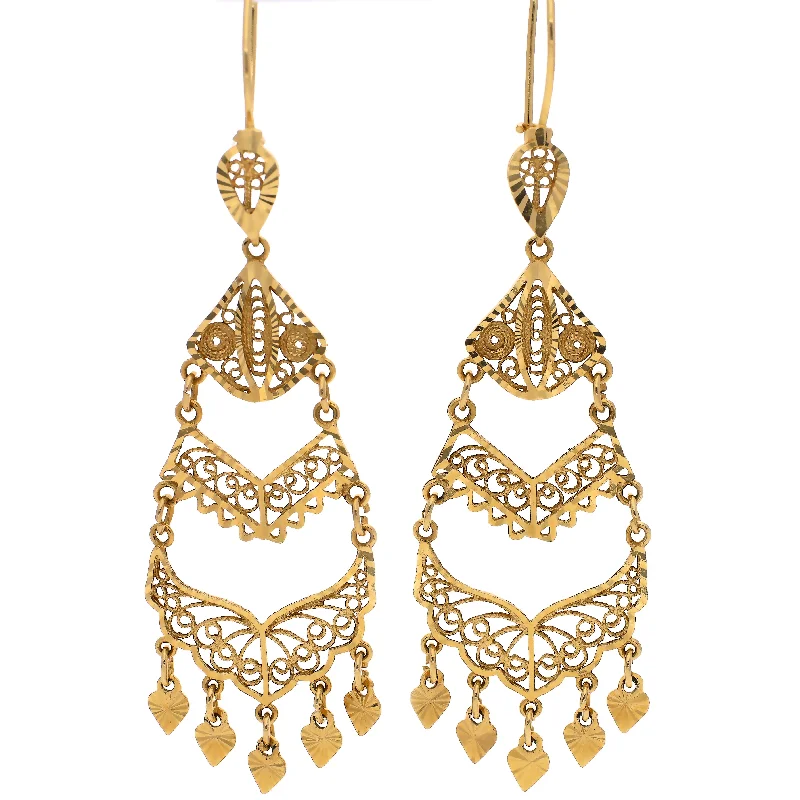 Flow shape earrings-14K Yellow Gold Chandelier Earrings