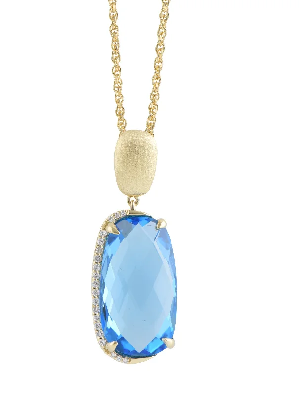 Lasso-style necklaces-Blue Topaz And Diamond Pendant