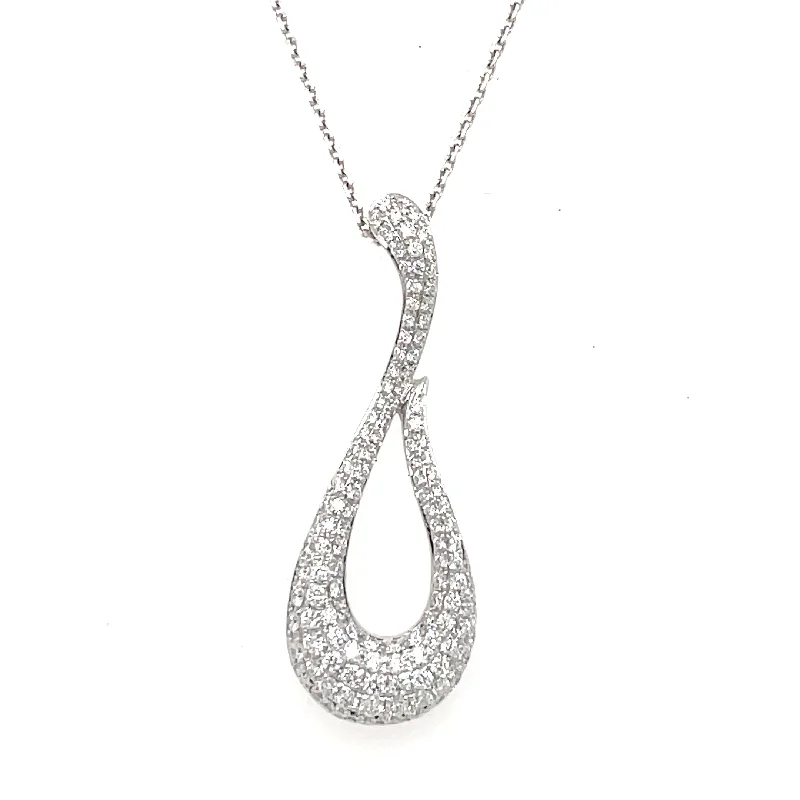 Ripple wave necklaces-14K White Gold Pavé Set Diamond Curved Design Necklace