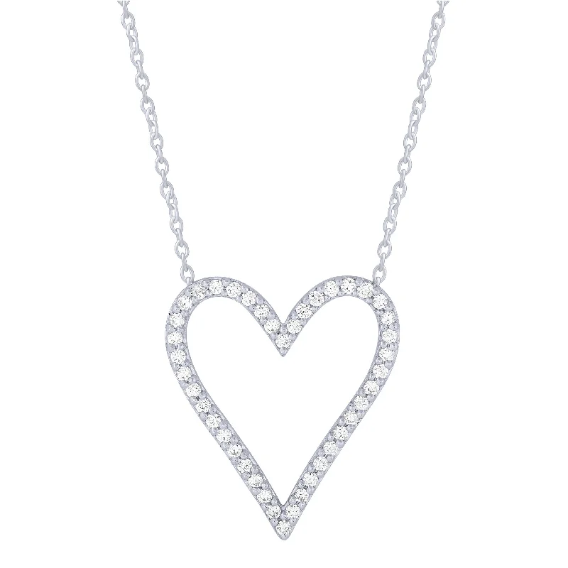 Glossy bead necklaces-Sterling Silver 1/3Ctw Diamond Heart Outline Necklace