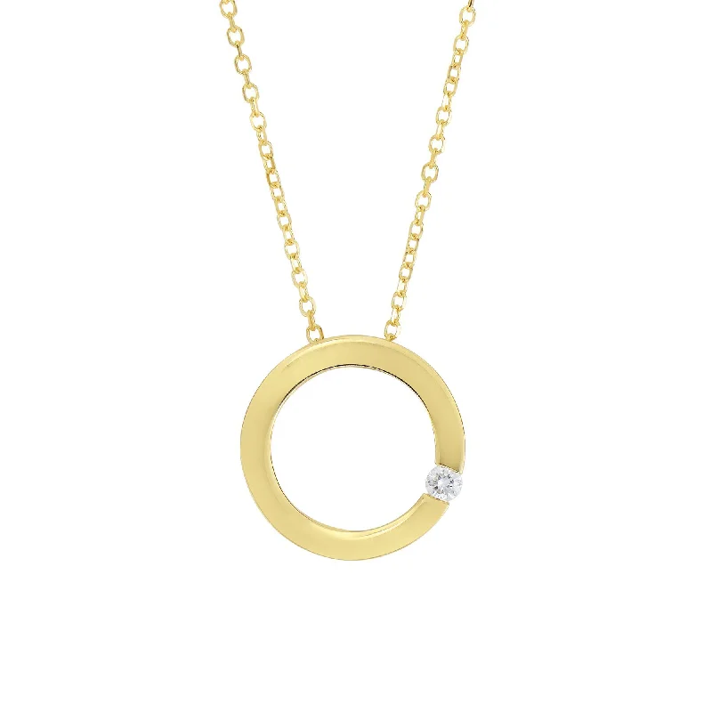 Fine thread necklaces-14kt Yellow Gold Shiny 9.7mm Open Square Pendant with 1 Stone 0.03 Ct Round Faceted H+I1 Quality White Diamond