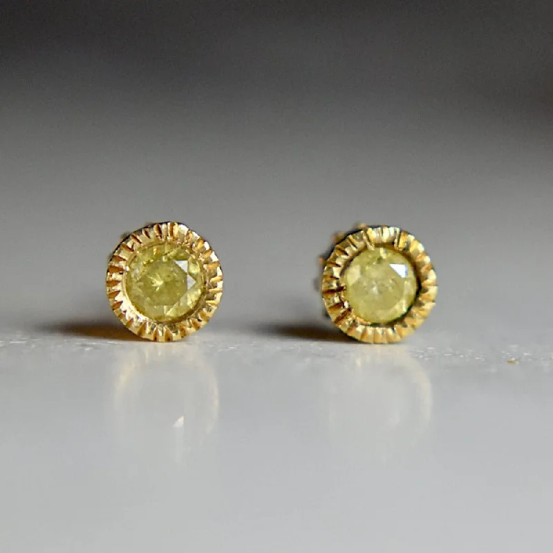 Oak wood earrings-Adamantem Yellow Diamond Studs