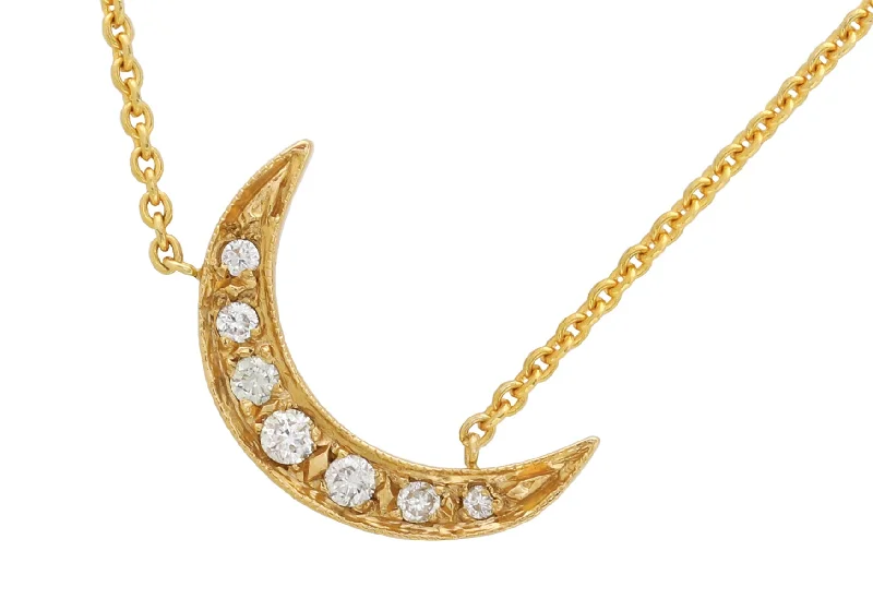 Engraved monogram necklaces-Diamond Crescent Moon & Gold Necklace