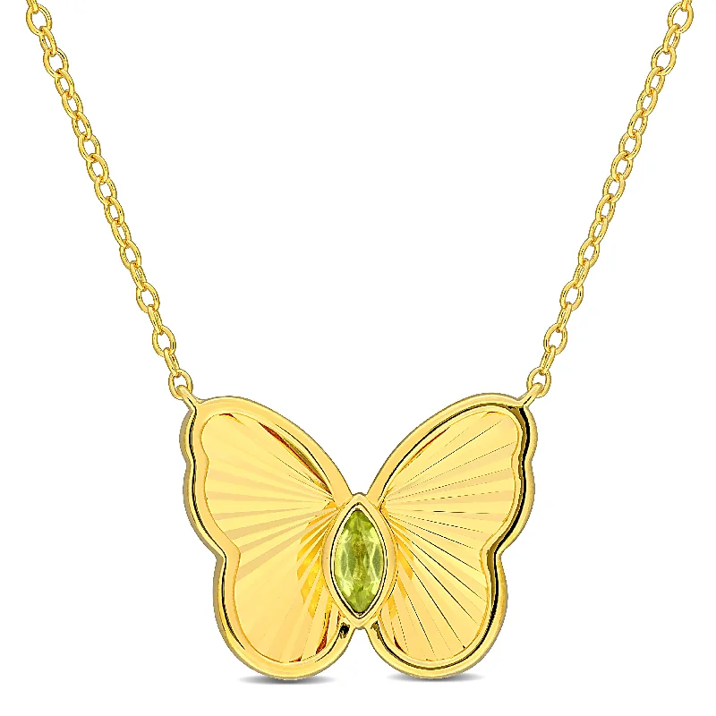 Lace choker necklaces-Mimi & Max 1/6ct TGW Marquise-Cut Peridot Butterfly Necklace with Chain Yellow Silver-17 in