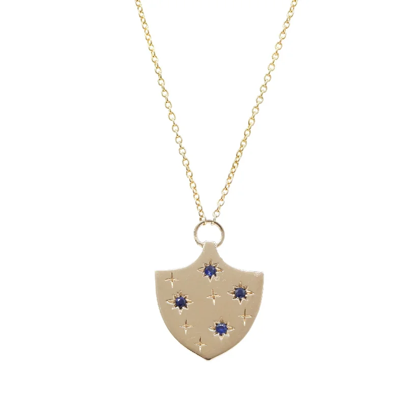 Aged coin necklaces-14K YELLOW GOLD PITT SAPPHIRE SHIELD NECKLACE