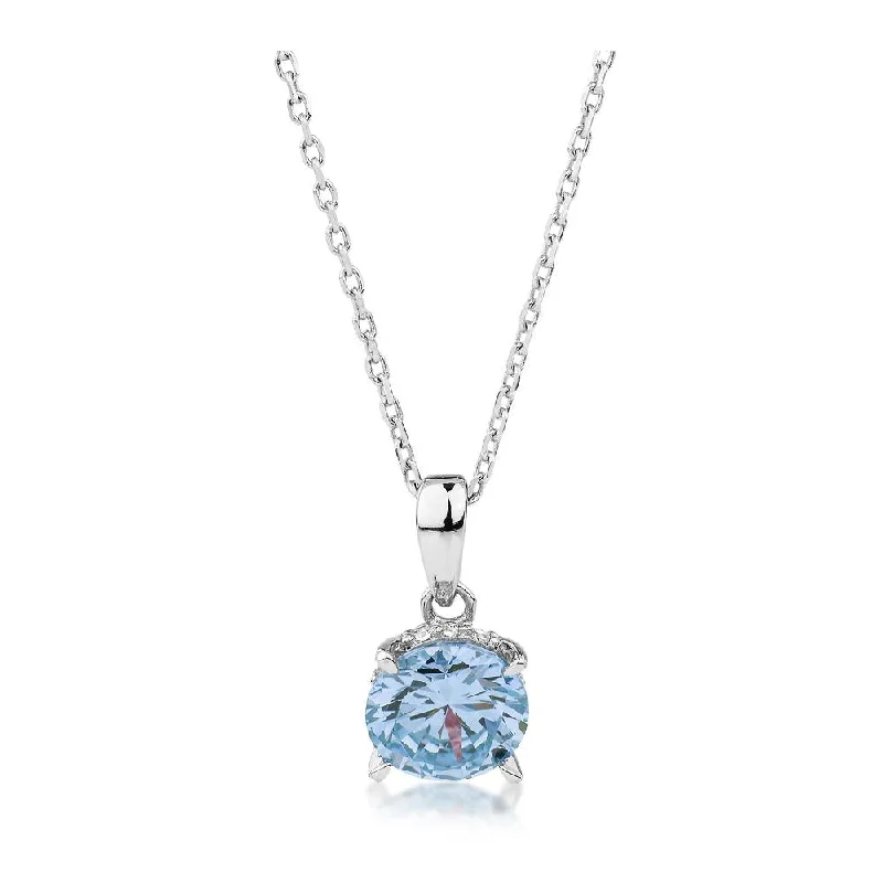 Silk tassel necklaces-Round Brilliant solitaire necklace with blue topaz simulant in sterling silver