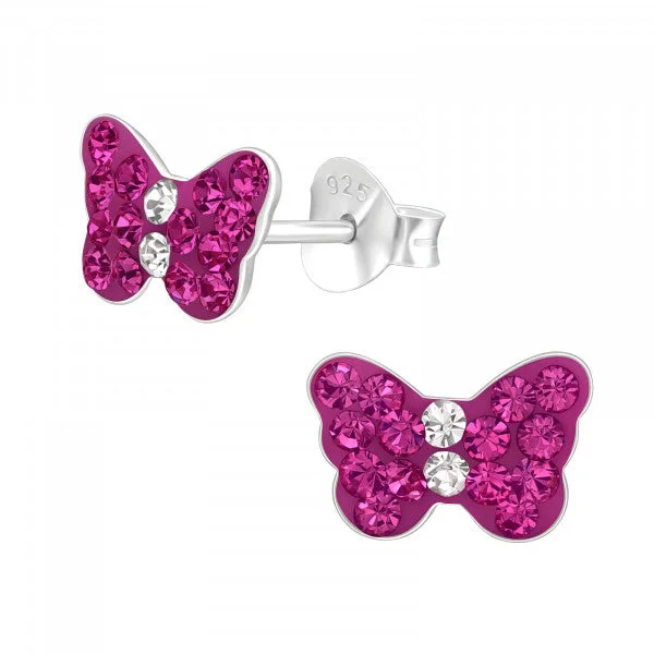 Thick hoop earrings-Childrens Sterling Silver Pink Butterfly Cz Earrings