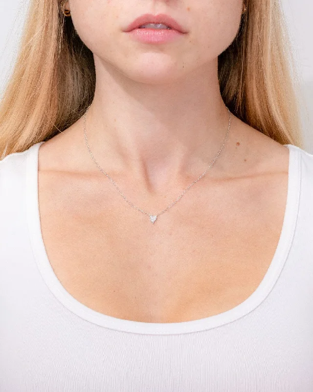 Deep bib necklaces-Mini Pavé Heart Necklace White Gold