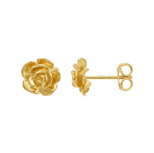 Retro clip earrings-14K Yellow Gold, Blooming Rose Stud Earrings