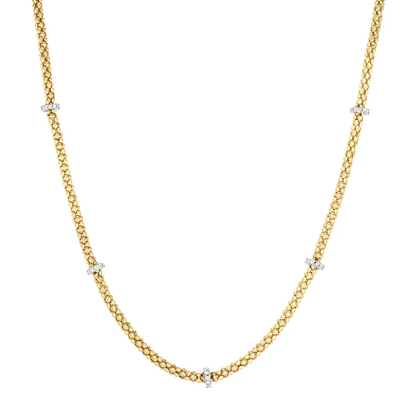 Glossy pearl necklaces-14K Gold & Diamond Station Popcorn Necklace