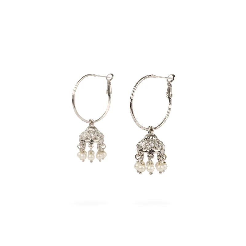 Round dangle earrings-Laila Jhumka Earrings in Rhodium