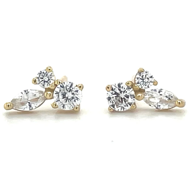 Light clay earrings-Forma Golden Round And Marquise Cz Stud Earrings