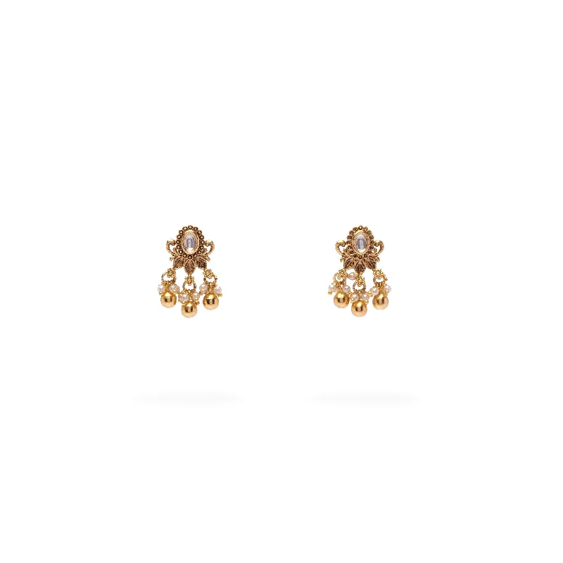 Flow drop earrings-Inaya Kundan Earrings in Antique Gold