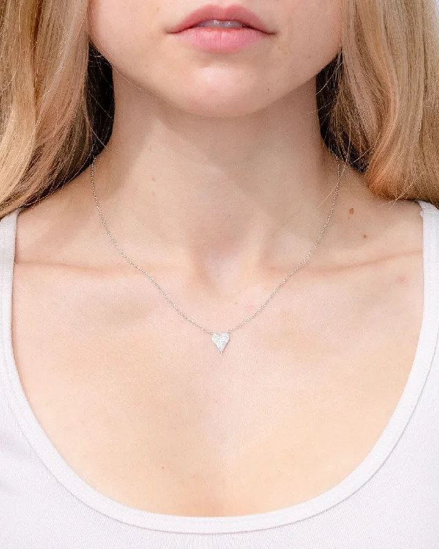 Engraved monogram necklaces-Small Pavé Heart Necklace White Gold